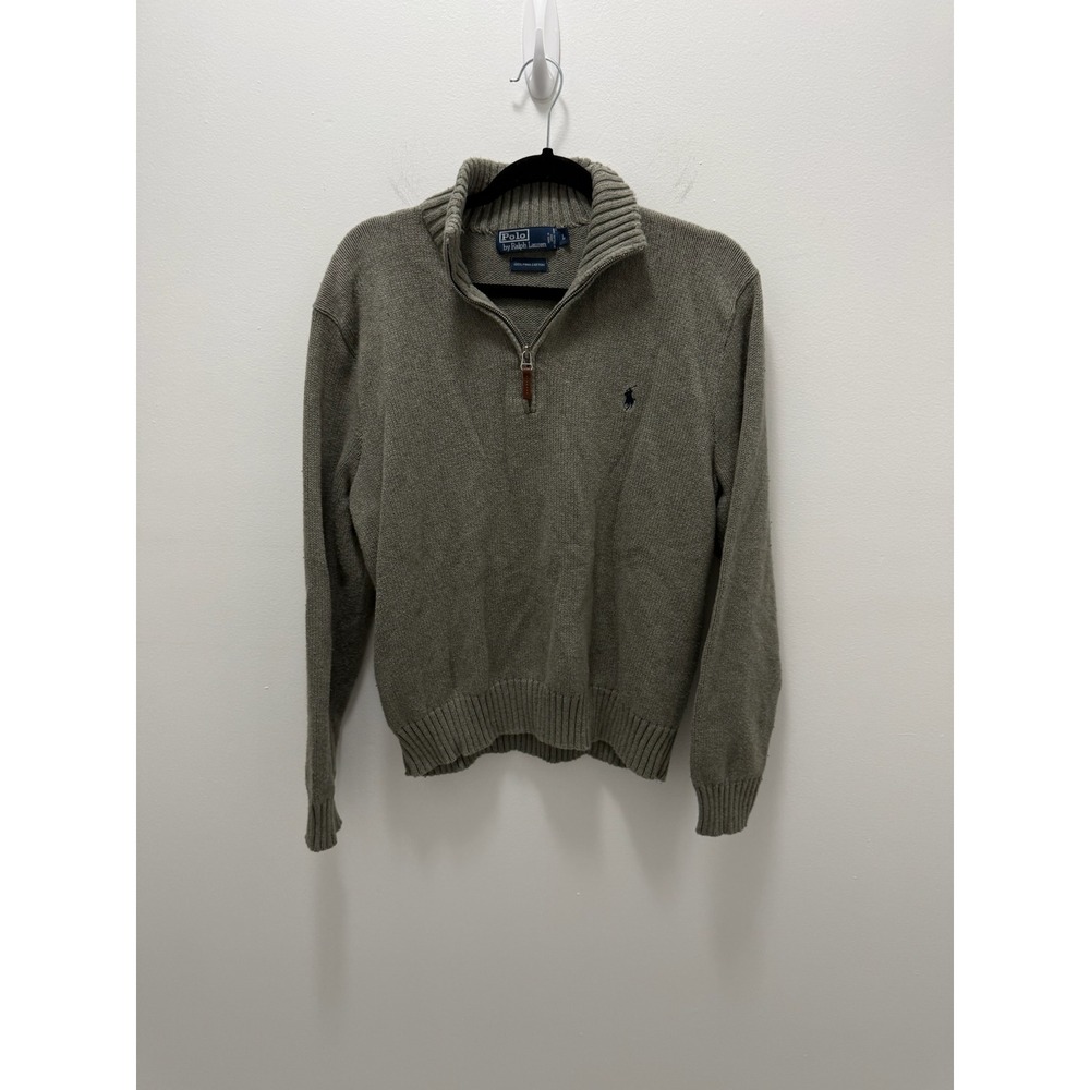 Polo Ralph Lauren Mens Large Olive Green 100% Pima Cotton Quarter Zip Sweater